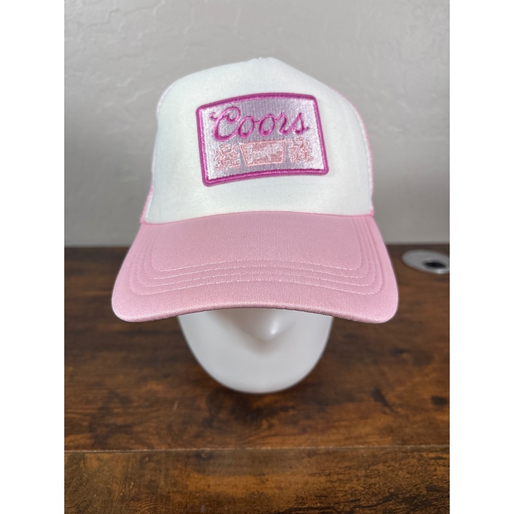 Coors Banquet Beer Trucker Hat Pink White Metallic Patch Snapback Mesh Cap